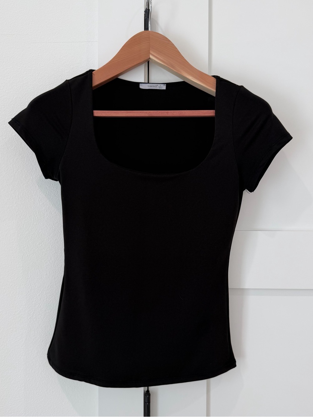 Timing Black Scoop Neck Short Sleeve Top